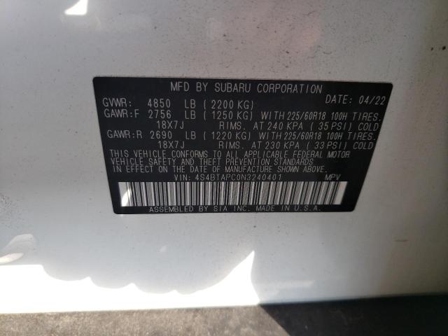2022 SUBARU OUTBACK TO - 4S4BTAPC0N3240401