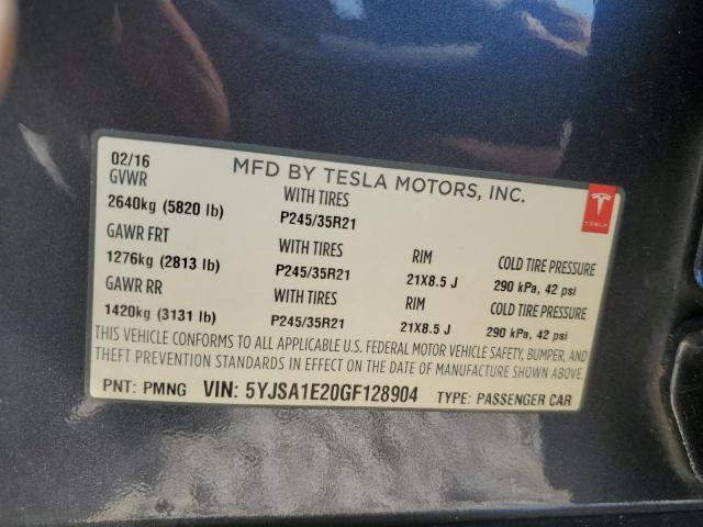 2016 TESLA MODEL S - 5YJSA1E20GF128904