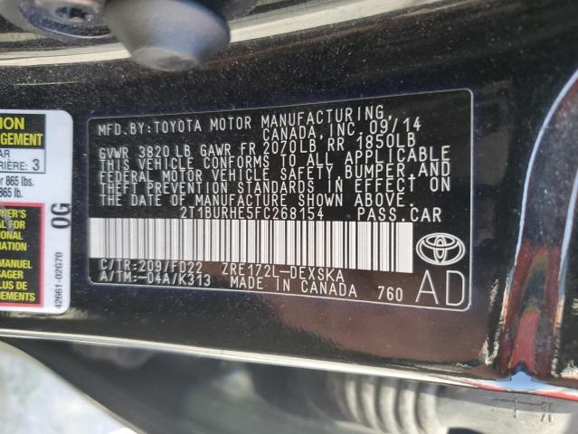 VIN 2T1BURHE5FC268154 2015 Toyota Corolla, L no.12