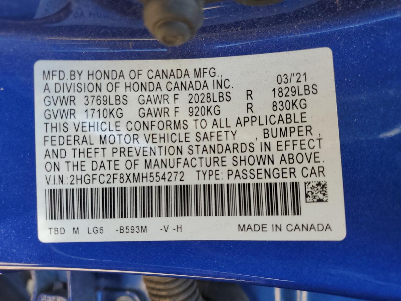 Lot #2854982704 2021 HONDA CIVIC SPOR