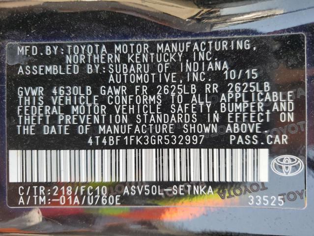 VIN 4T4BF1FK3GR532997 2016 Toyota Camry, LE no.12