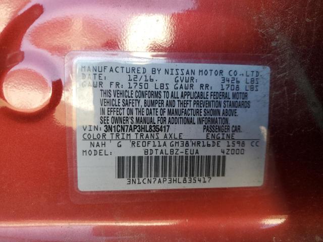 VIN 3N1CN7AP3HL835417 2017 Nissan Versa, S no.12