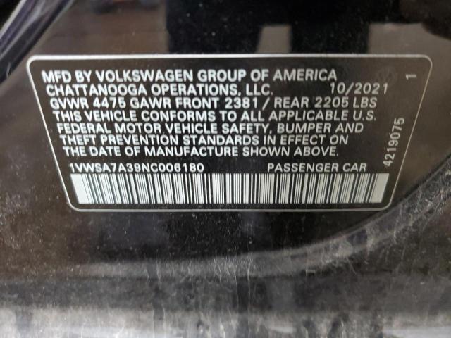 2022 VOLKSWAGEN PASSAT SE - 1VWSA7A39NC006180
