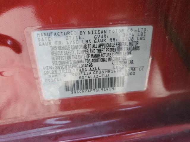 VIN 3N1CN7AP9GL914198 2016 Nissan Versa, S no.12