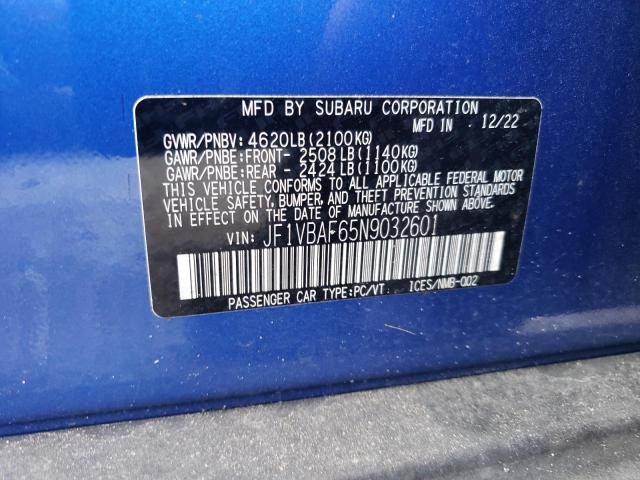 2022 SUBARU WRX PREMIU - JF1VBAF65N9032601