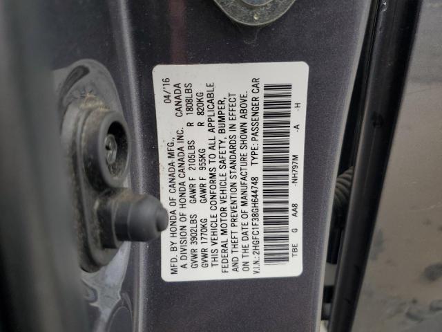 2016 HONDA CIVIC EX - 2HGFC1F38GH644748