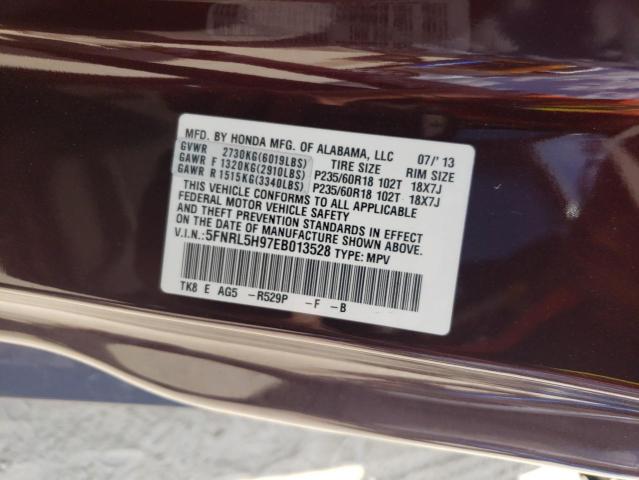 VIN 5FNRL5H97EB013528 2014 Honda Odyssey, Touring no.13