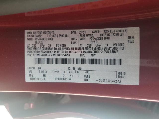 2021 FORD ESCAPE SEL - 1FMCU0CZ7MUA22423