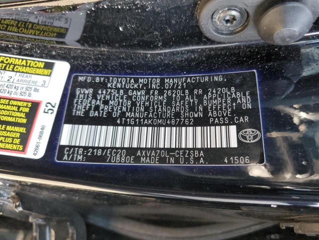 VIN 4T1G11AK0MU487762 2021 Toyota Camry, SE no.12