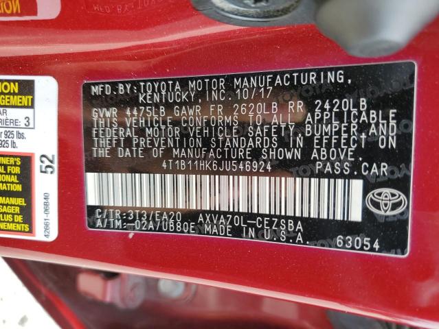 VIN 4T1B11HK6JU546924 2018 Toyota Camry, L no.12