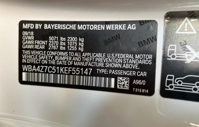 VIN WBA4Z7C51KEF55147 2019 BMW 4 Series, 440XI no.10