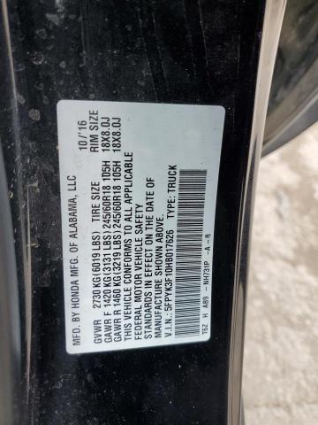 2017 HONDA RIDGELINE 5FPYK3F10HB017626