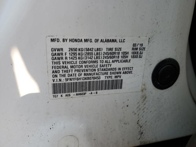 2019 HONDA PILOT LX - 5FNYF6H13KB070453