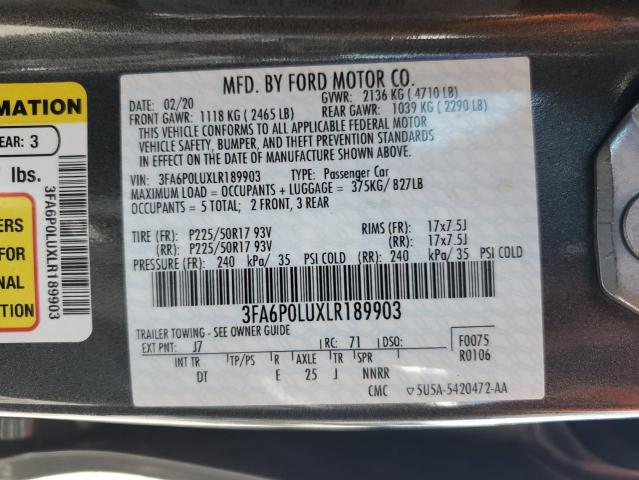 VIN 3FA6P0LUXLR189903 2020 Ford Fusion, SE no.12