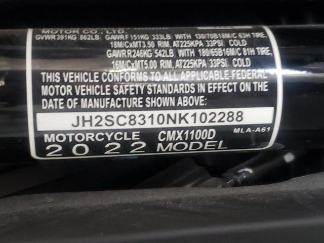 2022 HONDA CMX1100 D - JH2SC8310NK102288