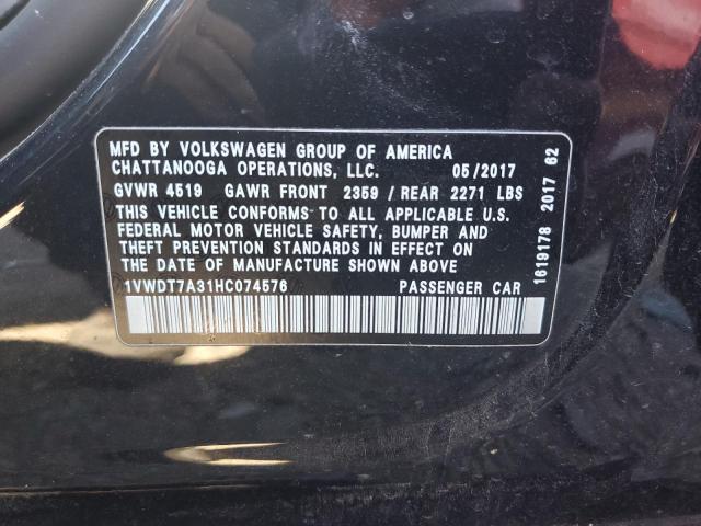 2017 VOLKSWAGEN PASSAT R-L - 1VWDT7A31HC074576