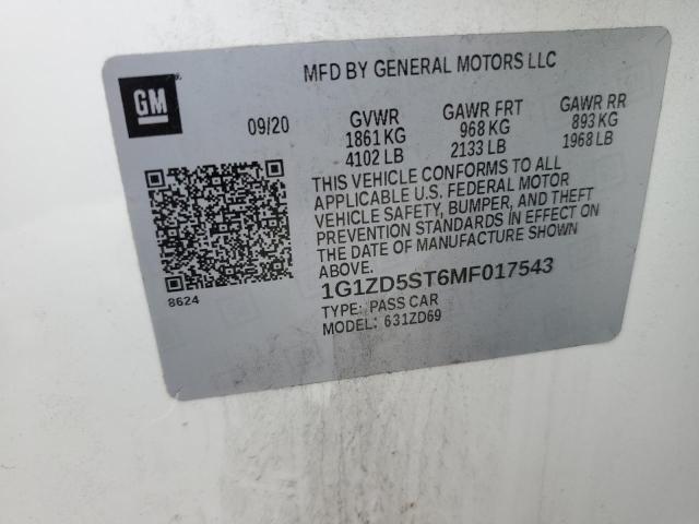 2021 CHEVROLET MALIBU LT - 1G1ZD5ST6MF017543