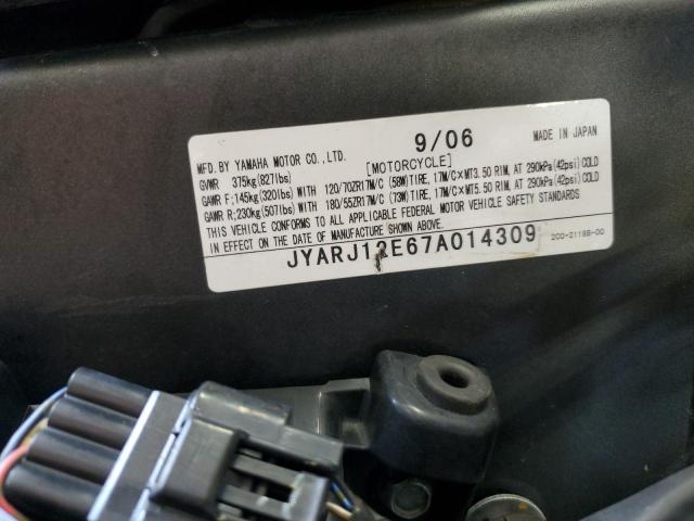 2007 YAMAHA YZFR6 L JYARJ12E67A014309