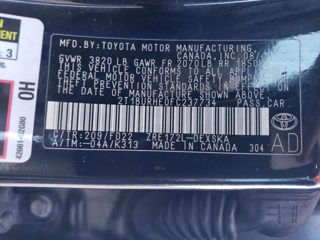 VIN 2T1BURHE0FC237734 2015 Toyota Corolla, L no.12