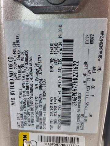 2017 FORD FUSION SE - 3FA6P0H77HR221622