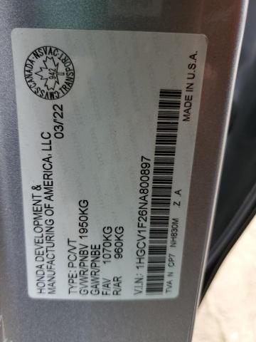 2022 HONDA ACCORD SE 1HGCV1F26NA800897