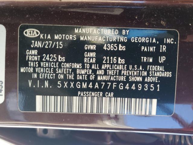 VIN 5XXGM4A77FG449351 2015 KIA Optima, LX no.12