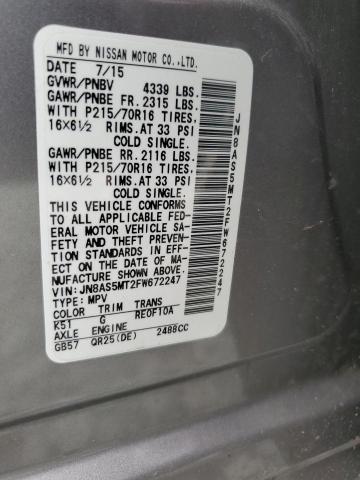 2015 NISSAN ROGUE SELE JN8AS5MT2FW672247
