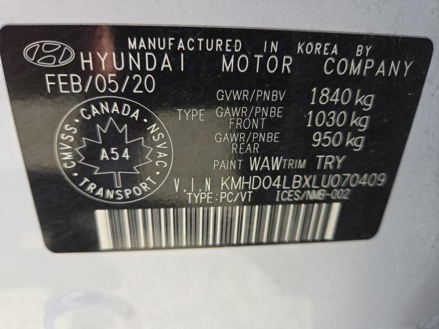2020 HYUNDAI ELANTRA SP KMHD04LBXLU070409