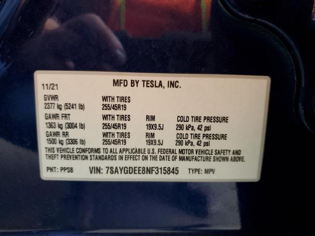 2022 TESLA MODEL Y - 7SAYGDEE8NF315845