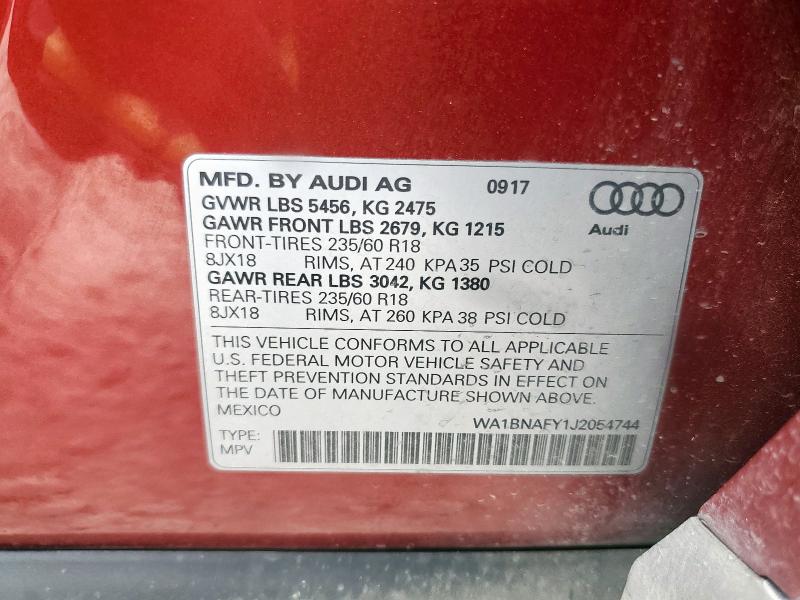 2018 AUDI Q5 PREMIUM WA1BNAFY1J2054744