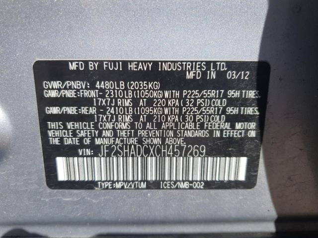 2012 SUBARU FORESTER 2.5X PREMIUM - JF2SHADCXCH457269