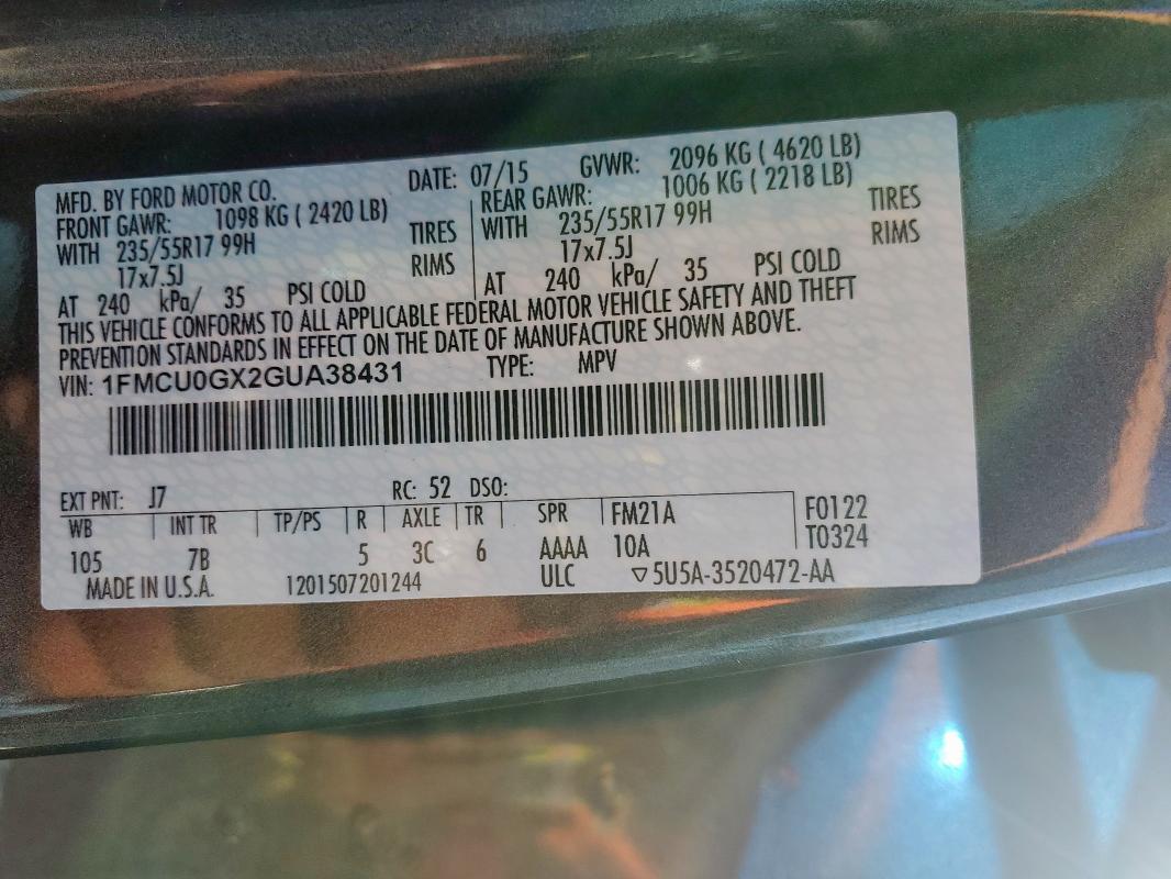 2016 FORD ESCAPE SE - 1FMCU0GX2GUA38431