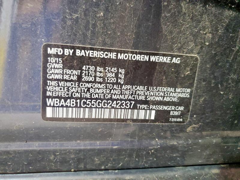 2016 BMW 435 I GRAN WBA4B1C55GG242337