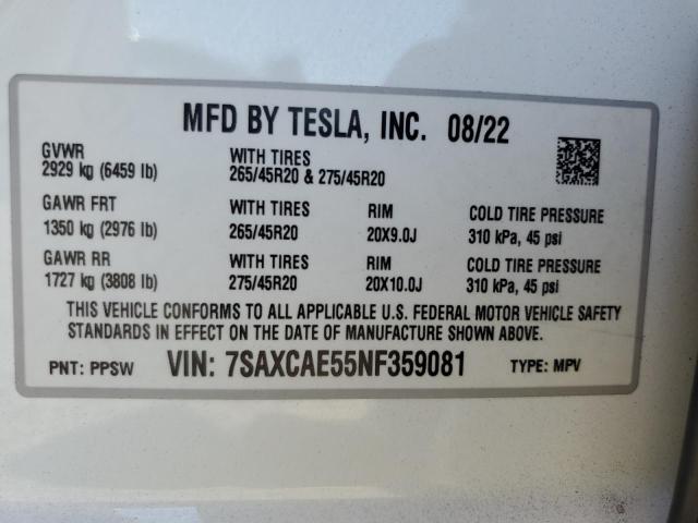 2022 TESLA MODEL X 7SAXCAE55NF359081