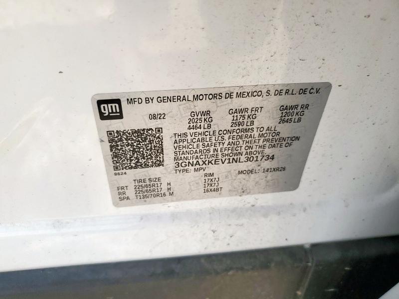 2022 CHEVROLET EQUINOX LT 3GNAXKEV1NL301734