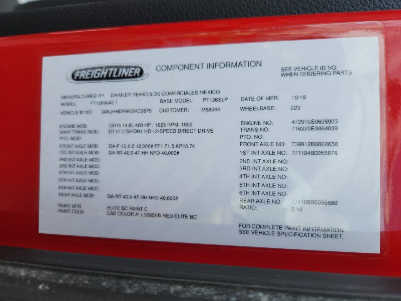 Lot #3264523500 2019 FREIGHTLINER CASCADIA 1