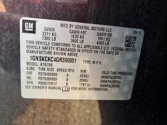2016 CHEVROLET TAHOE K150 1GNSKCKC4GR390951