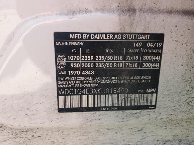 2019 MERCEDES-BENZ GLA 250 WDCTG4EBXKU018490