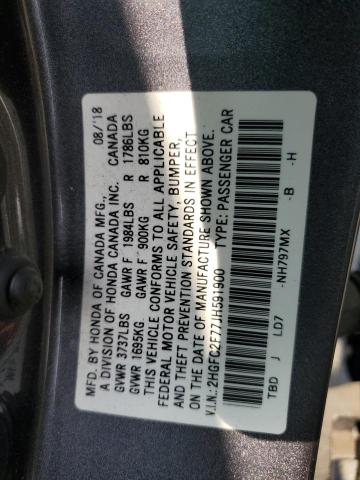 2018 HONDA CIVIC EX 2HGFC2F77JH591900