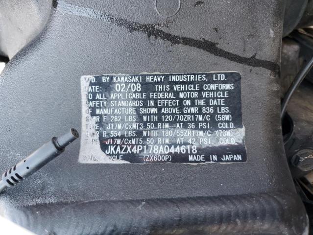 2008 KAWASAKI ZX600 P JKAZX4P178A044618