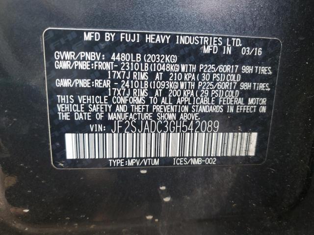 2016 SUBARU FORESTER 2 JF2SJADC3GH542089