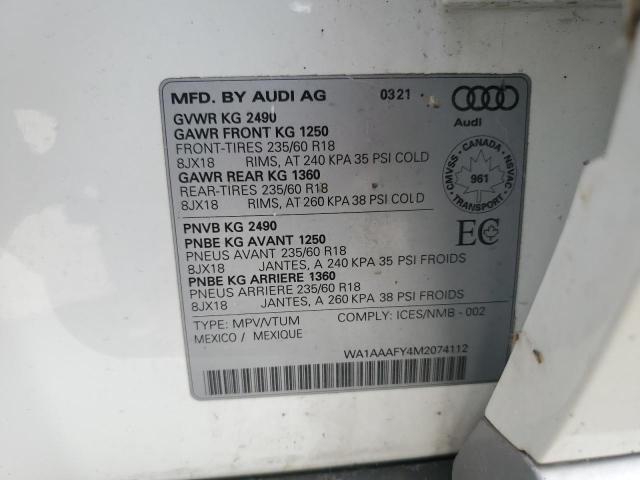 2021 AUDI Q5 PREMIUM WA1AAAFY4M2074112