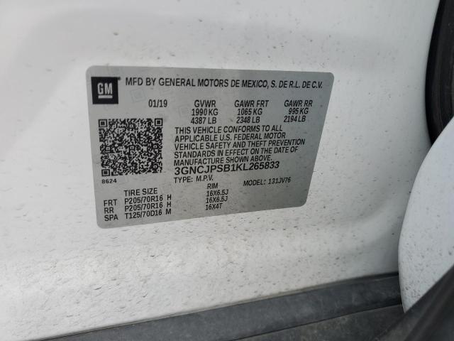 2019 CHEVROLET TRAX 1LT 3GNCJPSB1KL265833