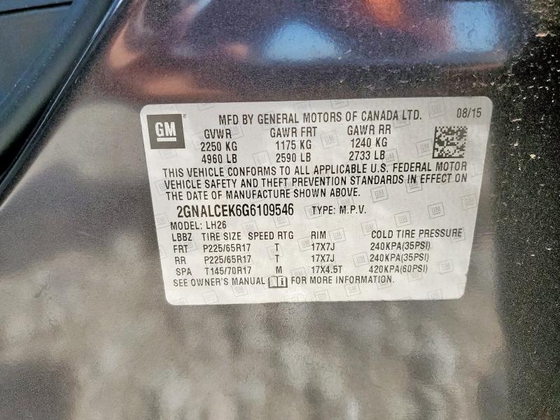 2016 CHEVROLET EQUINOX LT 2GNALCEK6G6109546