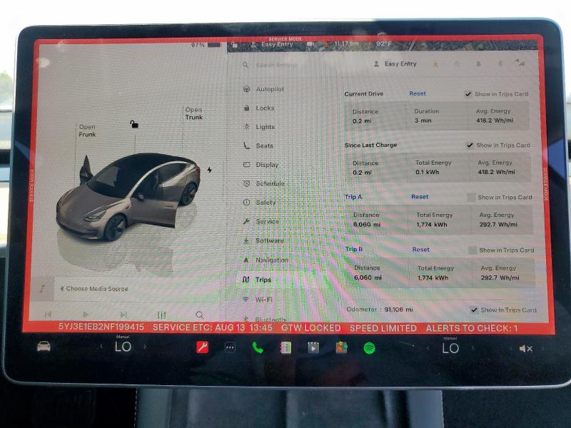 2022 TESLA MODEL 3 - 5YJ3E1EB2NF199415