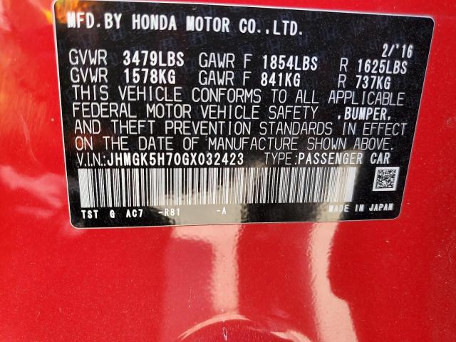 2016 HONDA FIT EX JHMGK5H70GX032423