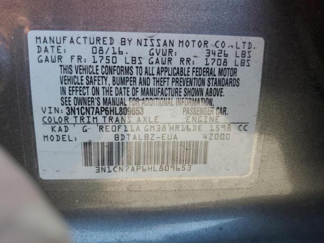 2017 NISSAN VERSA S 3N1CN7AP6HL809653