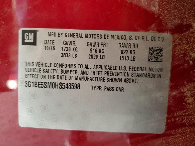 2017 CHEVROLET CRUZE LT 3G1BE5SM0HS548598
