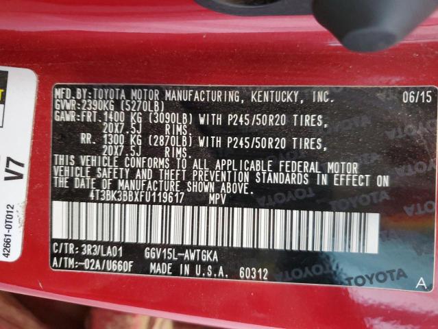 2015 TOYOTA VENZA LE 4T3BK3BBXFU119617