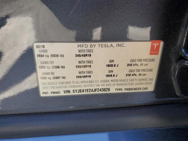 2018 TESLA MODEL S 5YJSA1E24JF243626